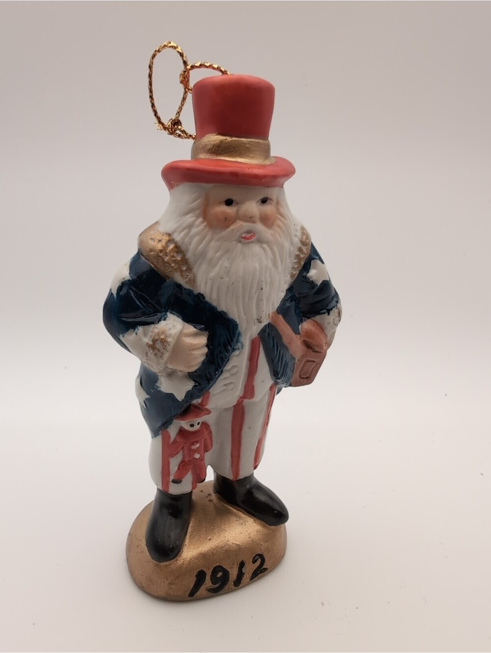Vintage Christmas Ornament Figurine Uncle Sam 1912 Santa 5" Ceramic Taiwan